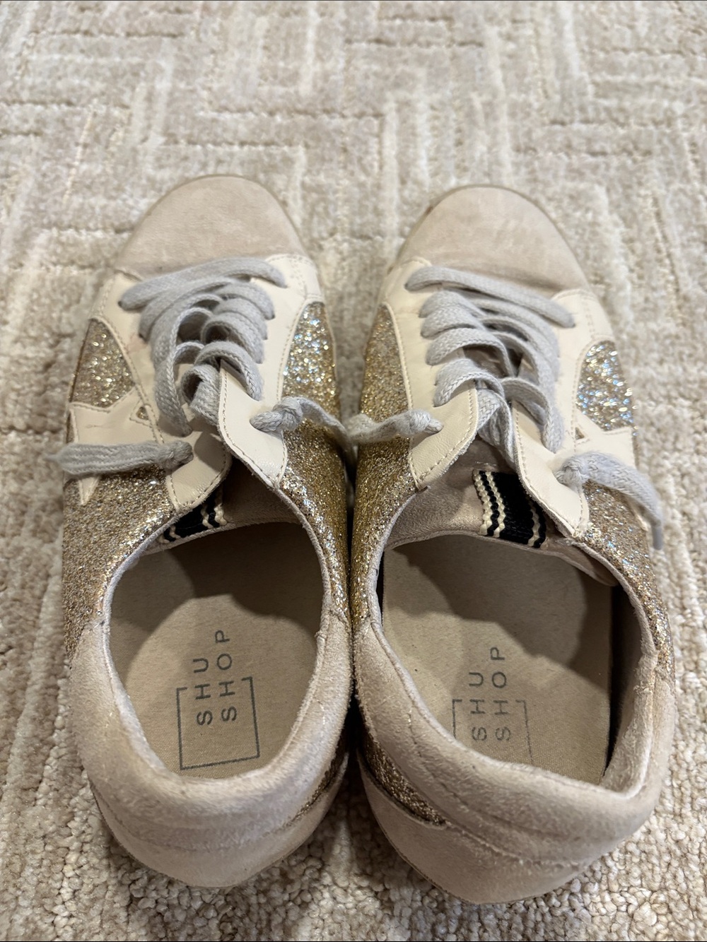 ShuShop Cream Lace-Up Sneakers with Glitter Star Accent - Picture 5 of 7